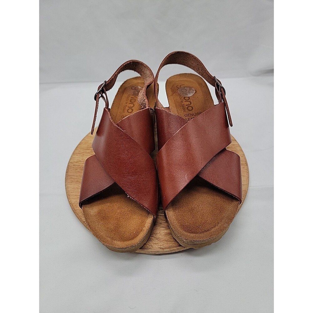 Yokono Womens Brown Leather Cross Strap Wedge Sandals Shoes SZ 9.5 Made in Spain - Picture 2 of 10